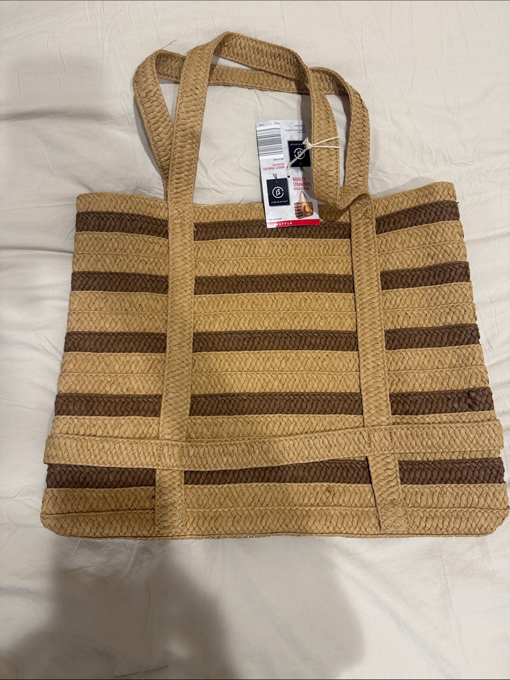 Braided Stripe Tote Bag in Tan and Brown